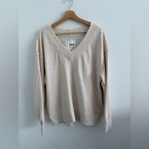 Aerie Oversize Pullover Sweatshirt V Neck Cream Size Small